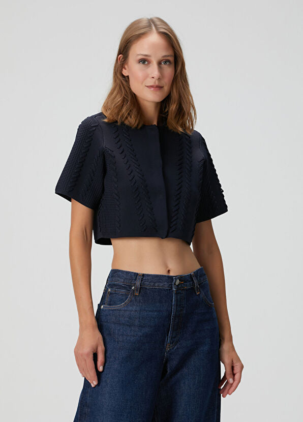 Lacivert Crop Hırka Premium Edition