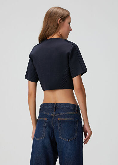 Lacivert Crop Hırka Premium Edition