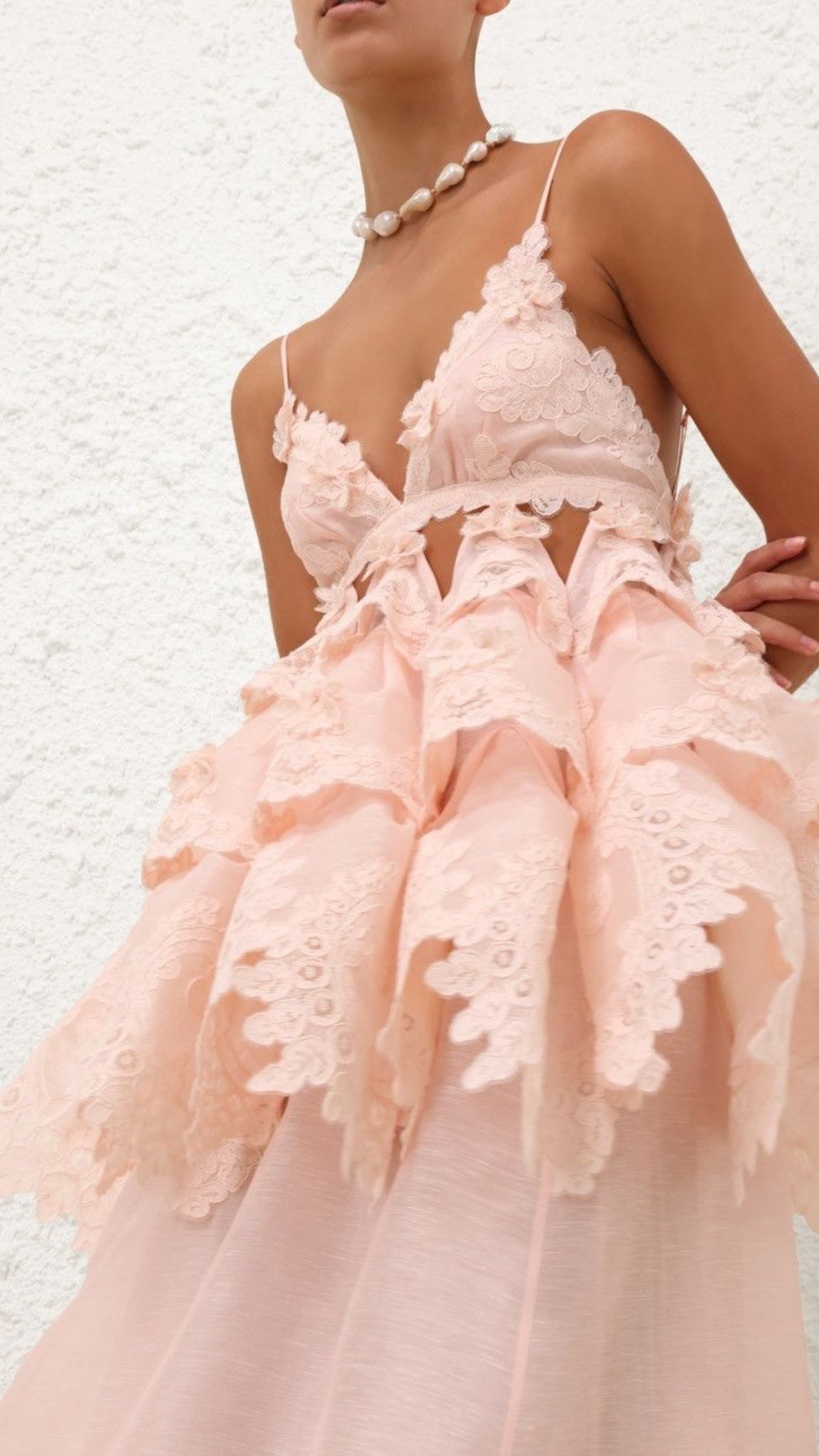Pembe Dantelli Maksi Elbise