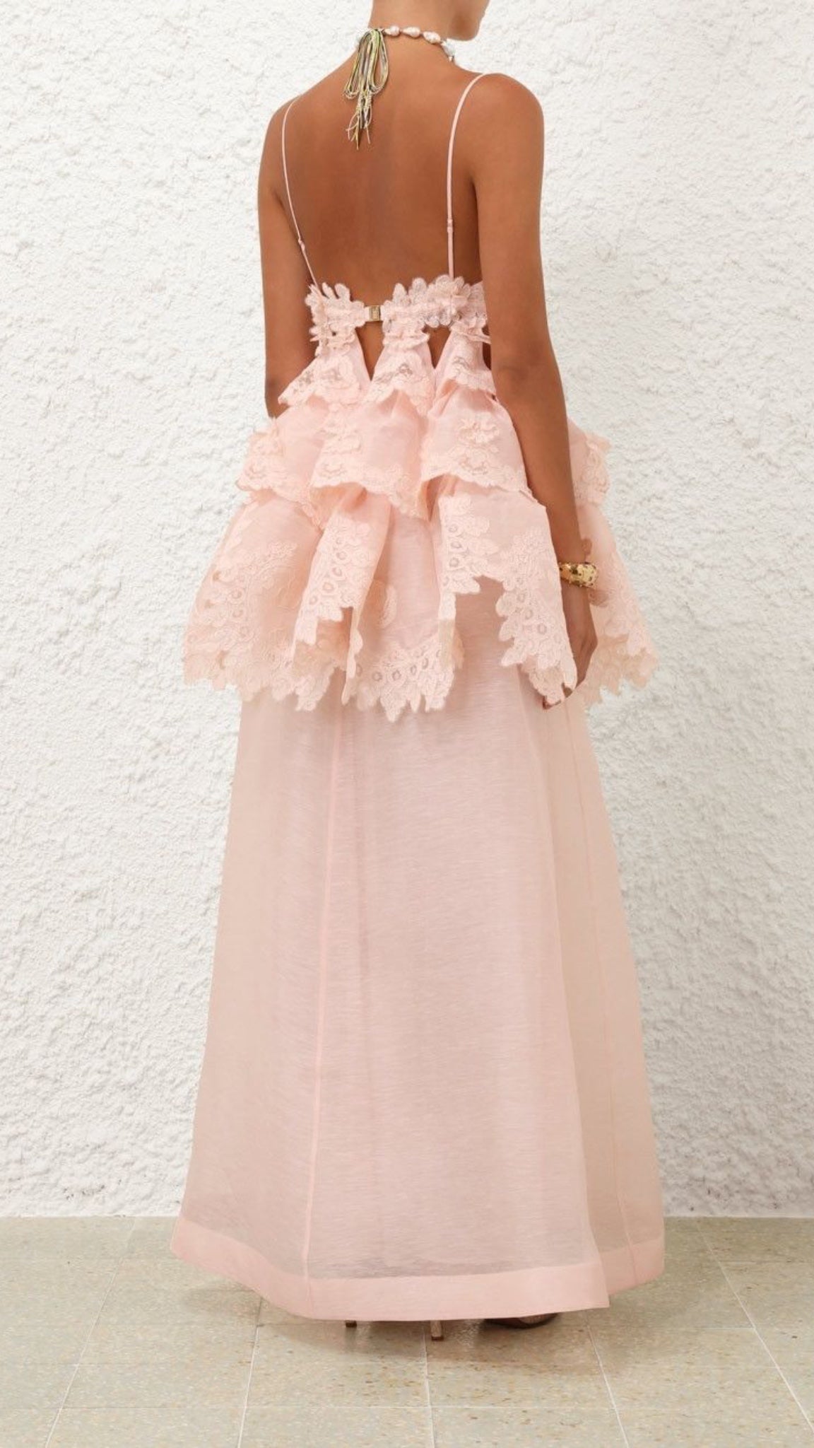 Pembe Dantelli Maksi Elbise